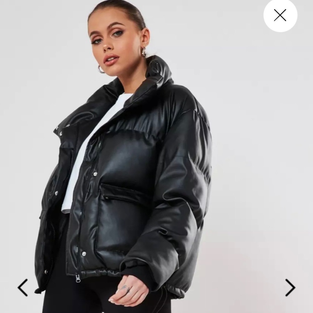 black faux leather puffer jacket (NWT)